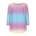thumbnail image 4 of RXIRUCGD T-shirt Imprimé Décontracté d'Été pour Femmes Manches Trois-Quarts Col Rond Froncé Blouse, Rose, Taille : L, 4 of 4