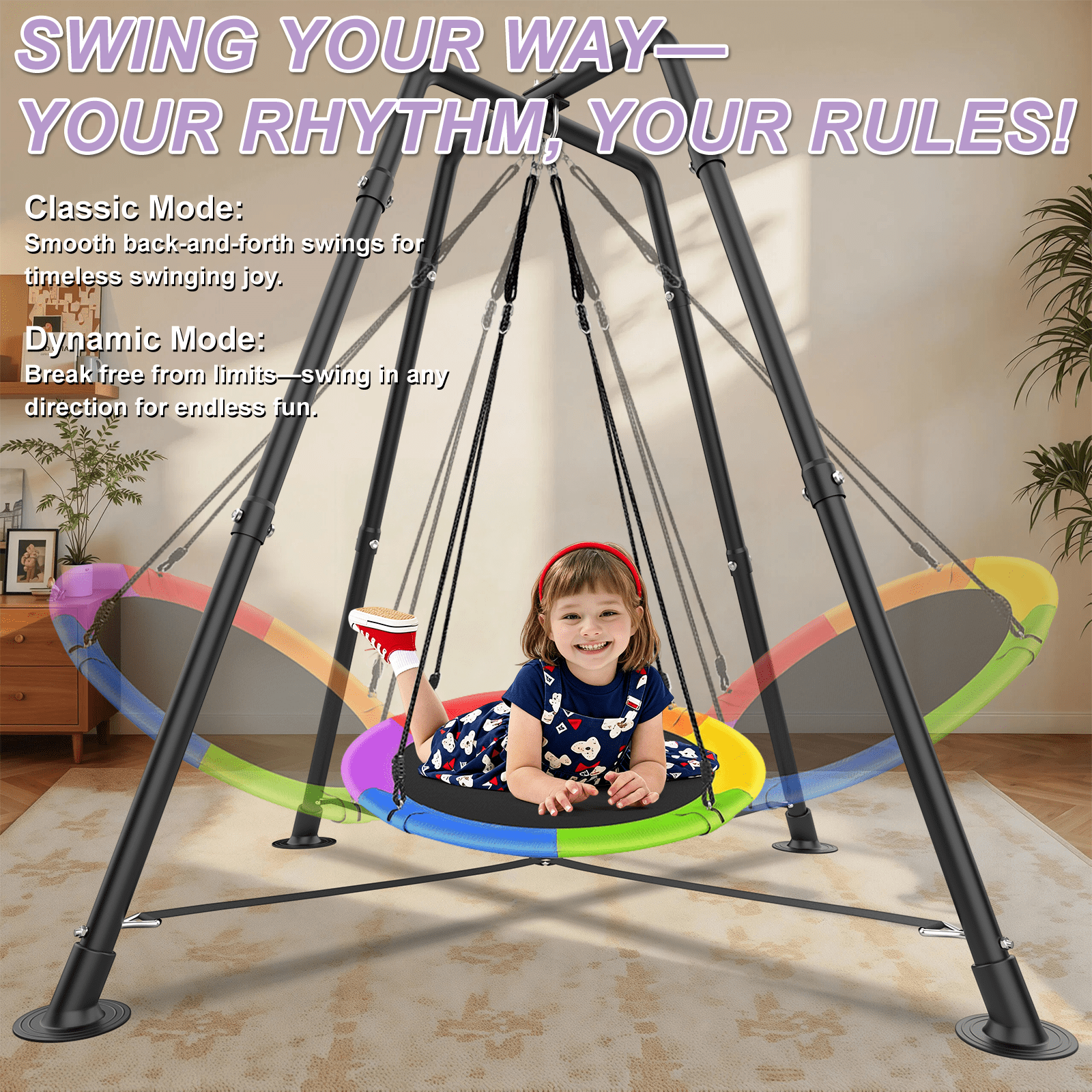 Saucer Swing with Stand, 330lb, Indoor/Outdoor Kids Swing Set