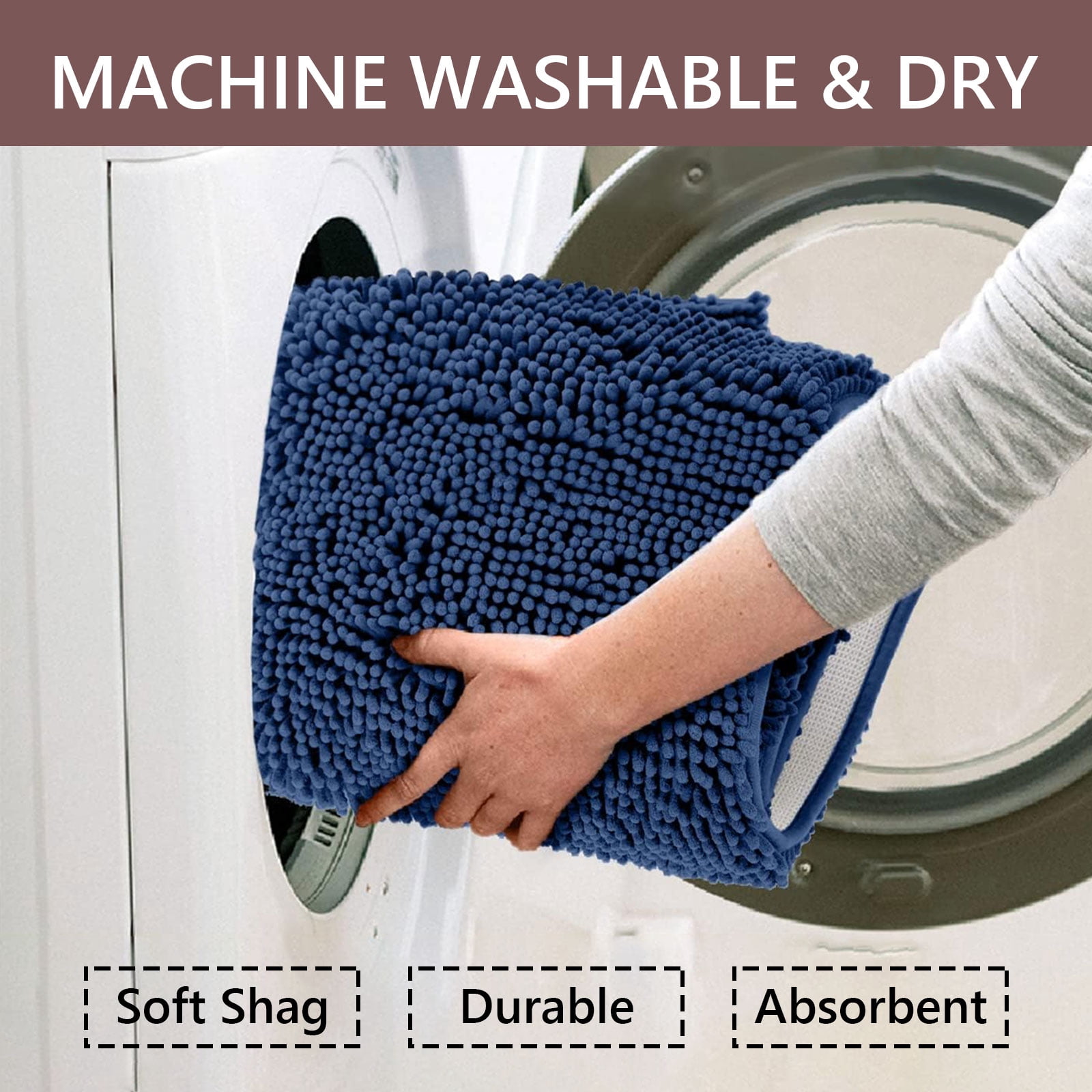 Hengbo 2 Pcs Luxury Chenille Bathroom Mat Set Bathroom Rugs Set Non Slip Rugs Set for Bathroom Extra Absorbent Soft Washable Machine Wash Navy Blue