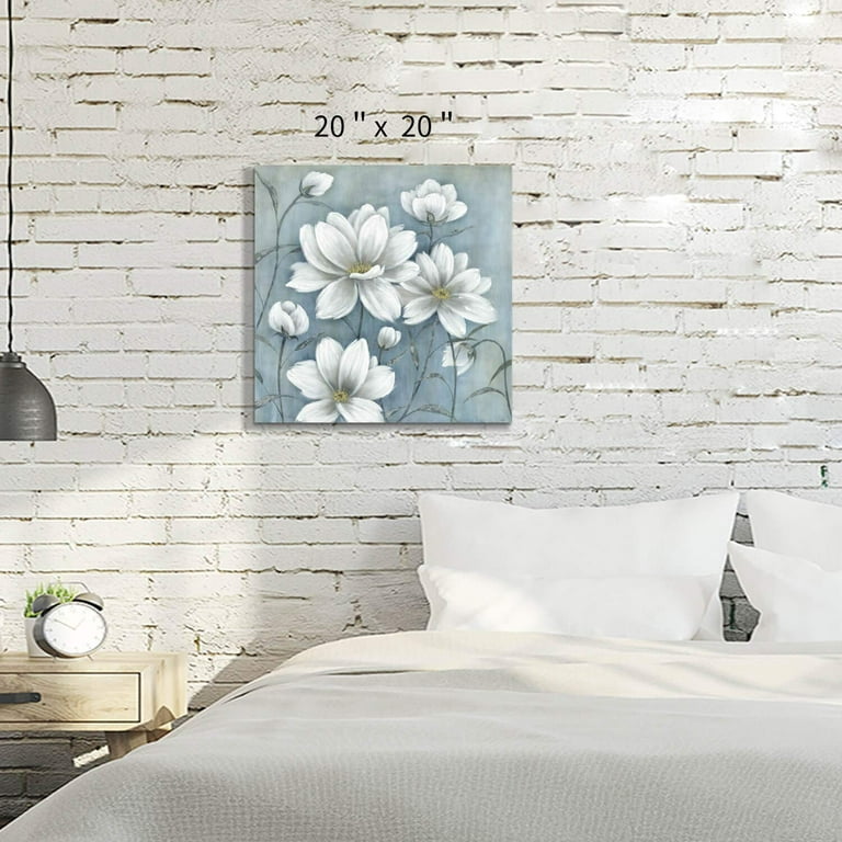 Canvas Wall Art for Living Room, White Magnolia Flower Painting Framed Wall  Art Printed Wall Artwork Modern Art Wall Decor for Bedroom Kitchen Office