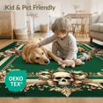 thumbnail image 4 of ODIKA 3'x5' Washable Throw Rug Deep Olive Green Baroque Round Skull Victorian Gothic Florals with Acanthus Details for Entryway, Kitchen, Mudroom, Stain Resistant, Low Profile, Non-Slip, 4 of 7