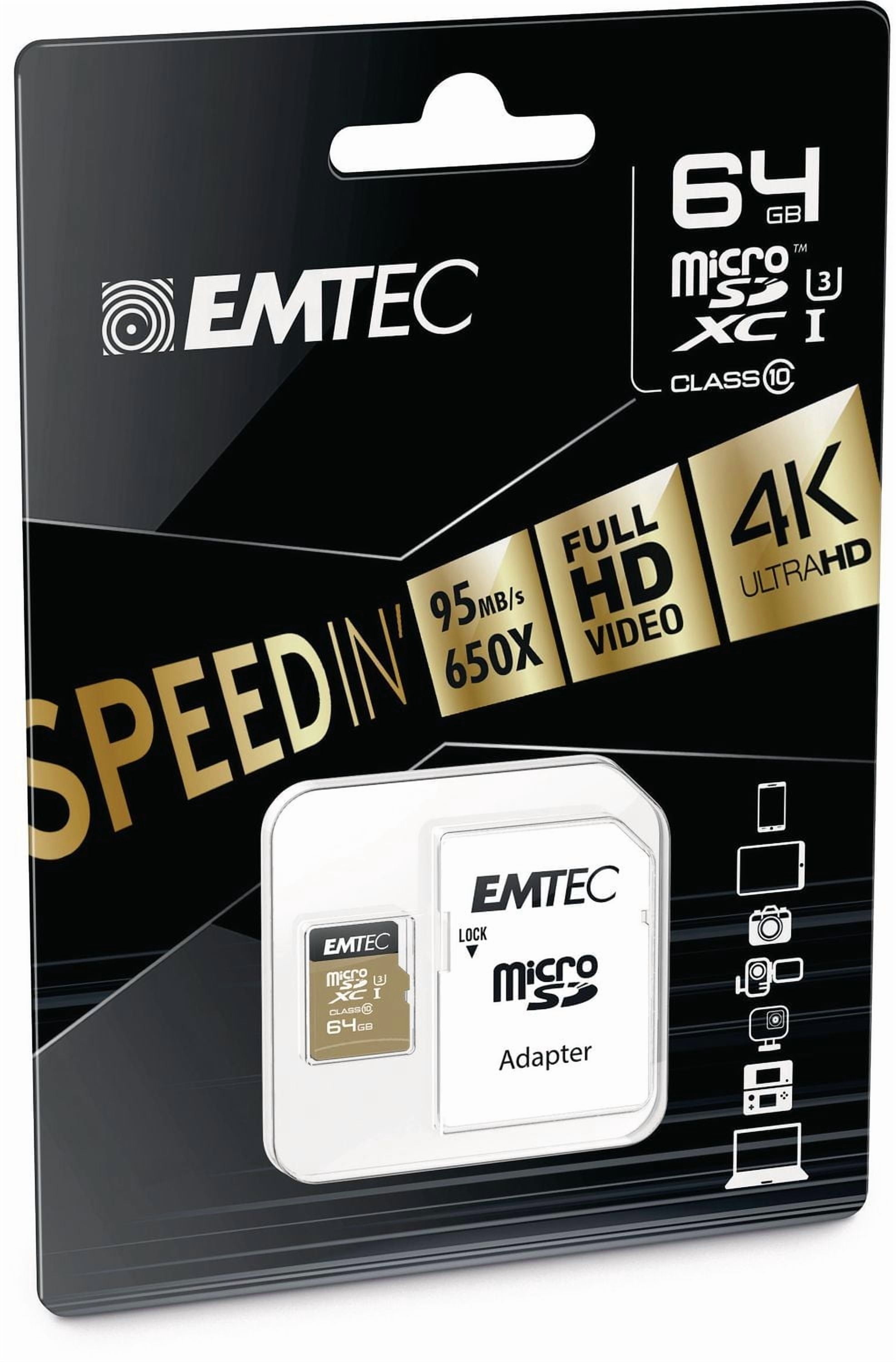 Carte à mémoire MSD + adaptateur SpeedIN' CL10 U3 d'Emtec de 64 Go 64 Go