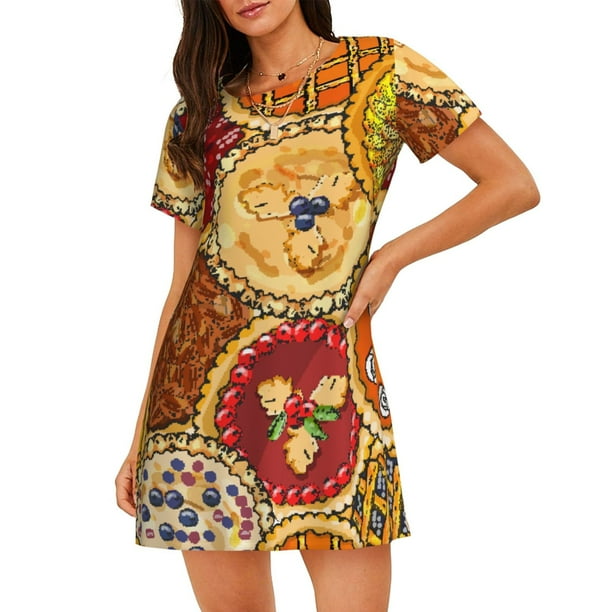 Fotbe Pies Bata de Dormir para Mujer con Estampado, Camisón de Algodón de Manga Corta, Ropa de Dormir Casual