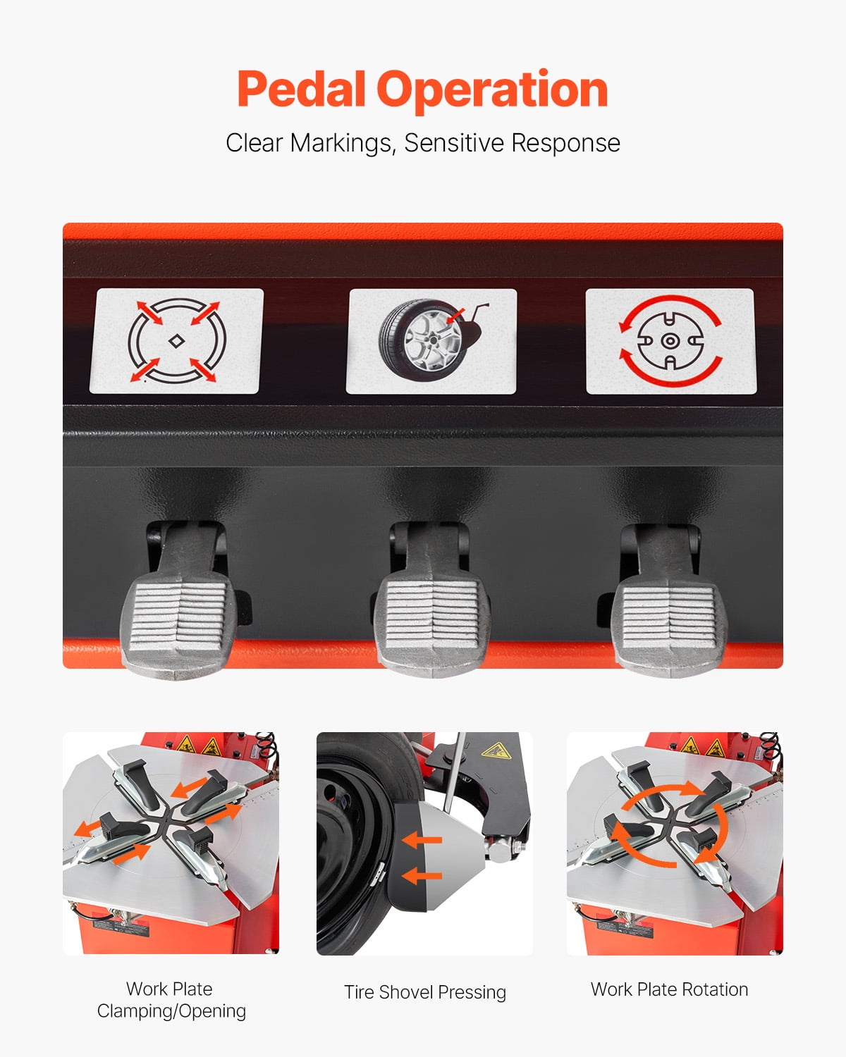 KFFKFF Tire Changer Machine with 1.5HP Motor, Sturdy Design Featuring Air Pressure Gauge & Pneumatic Assist Arm, Pedal-Controlled Operation with Reinforced Chuck, Suitable for Sedan, SUV