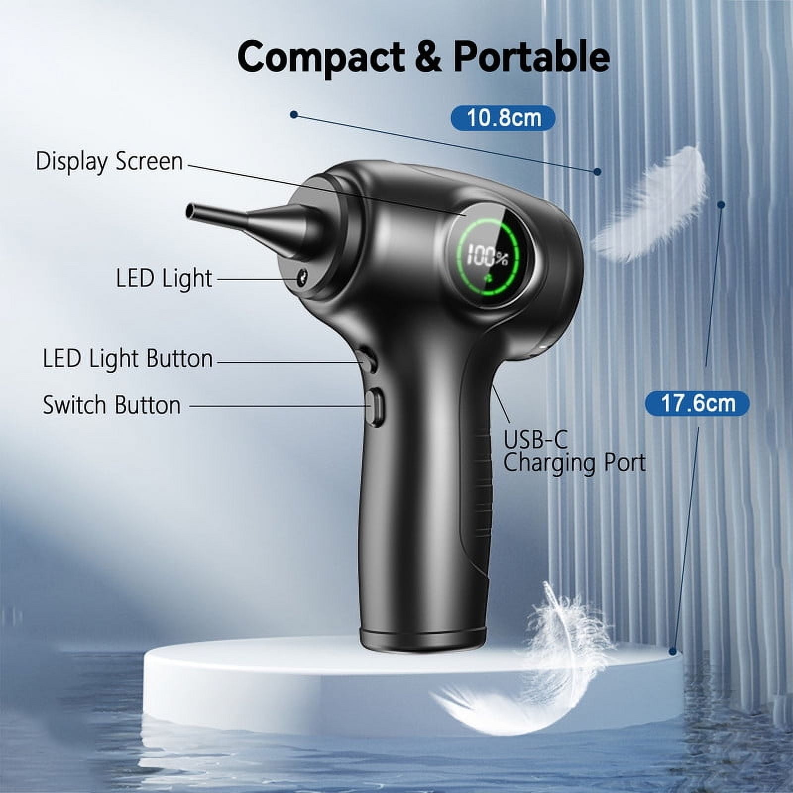 WORLDTIGER Air Duster - Computer Vacuum Cleaner - for Keyboard Cleaning- Cordless Canned Air- Powerful - Energy-Efficient