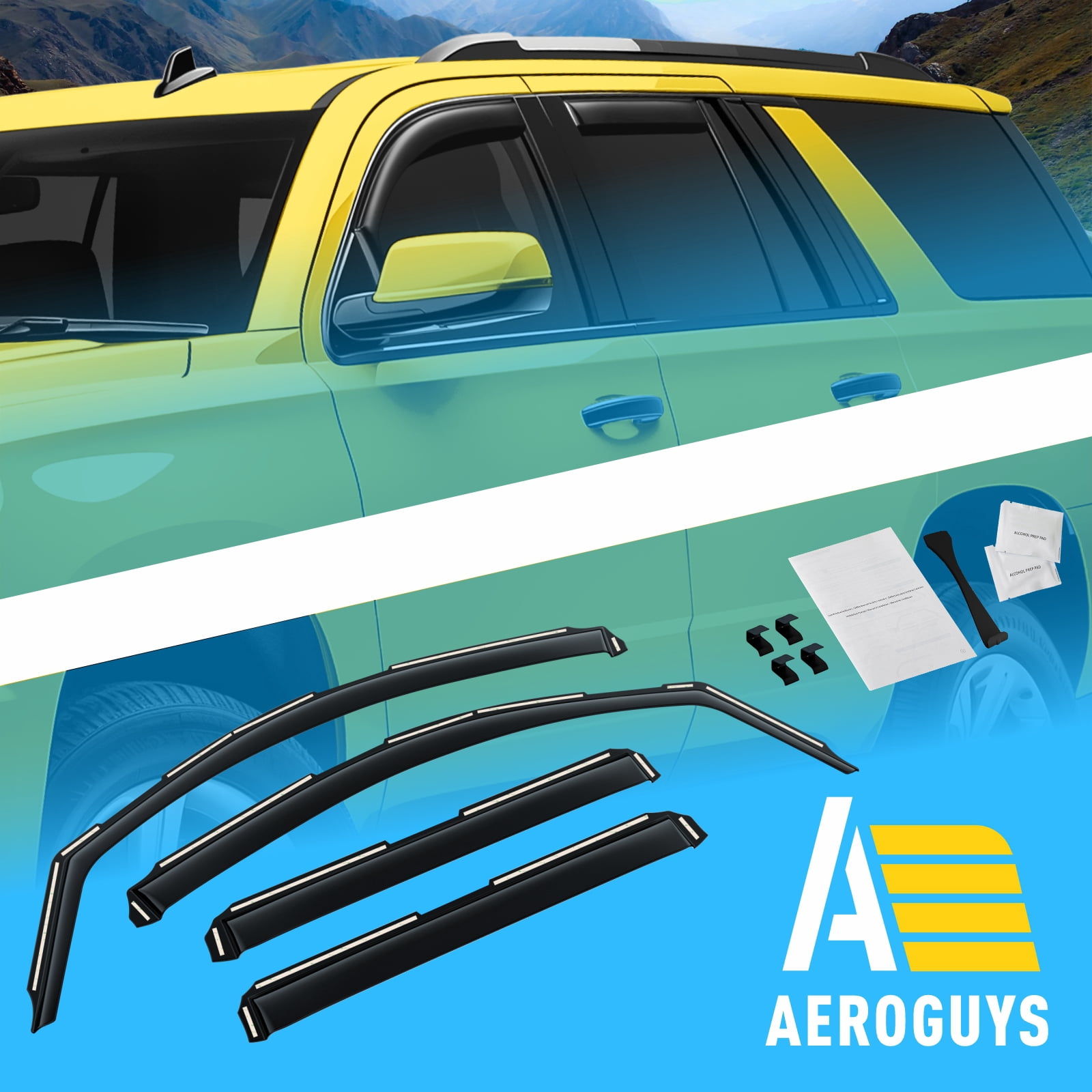 AEROGUYS In-Channel Window Deflectors Extra Durable Window Visors Rain Guards Fit for Chevrolet (Chevy) Tahoe/GMC Yukon 2015-2020, Sun Visors, Wind Vent Visors, Truck Accessories- 4 pcs. AG0172