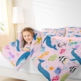 thumbnail image 5 of Manfei Cartoon Whale Starfish Jellyfish Bedding Comforter Set for Girls, Pink Nautical Print Full Bedding Set, Pink Reversible 7pcs, 5 of 6