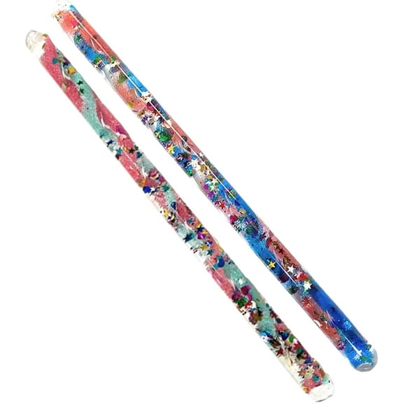 Spiral Glitter Wand Hand Fidget Wonder Tube Princess Halloween Costume Fairy Pretend Pay Wizard Wand 2 Wands (Aqua/Pink, Blue/Red)