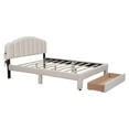 thumbnail image 6 of Queen Size Bed with Drawer and LED Lights, Upholstered Platform Bed with 2 USB Ports, Wooden Bed Frame with Slats Support, for Bedroom, Guest Room, Beige, 6 of 9
