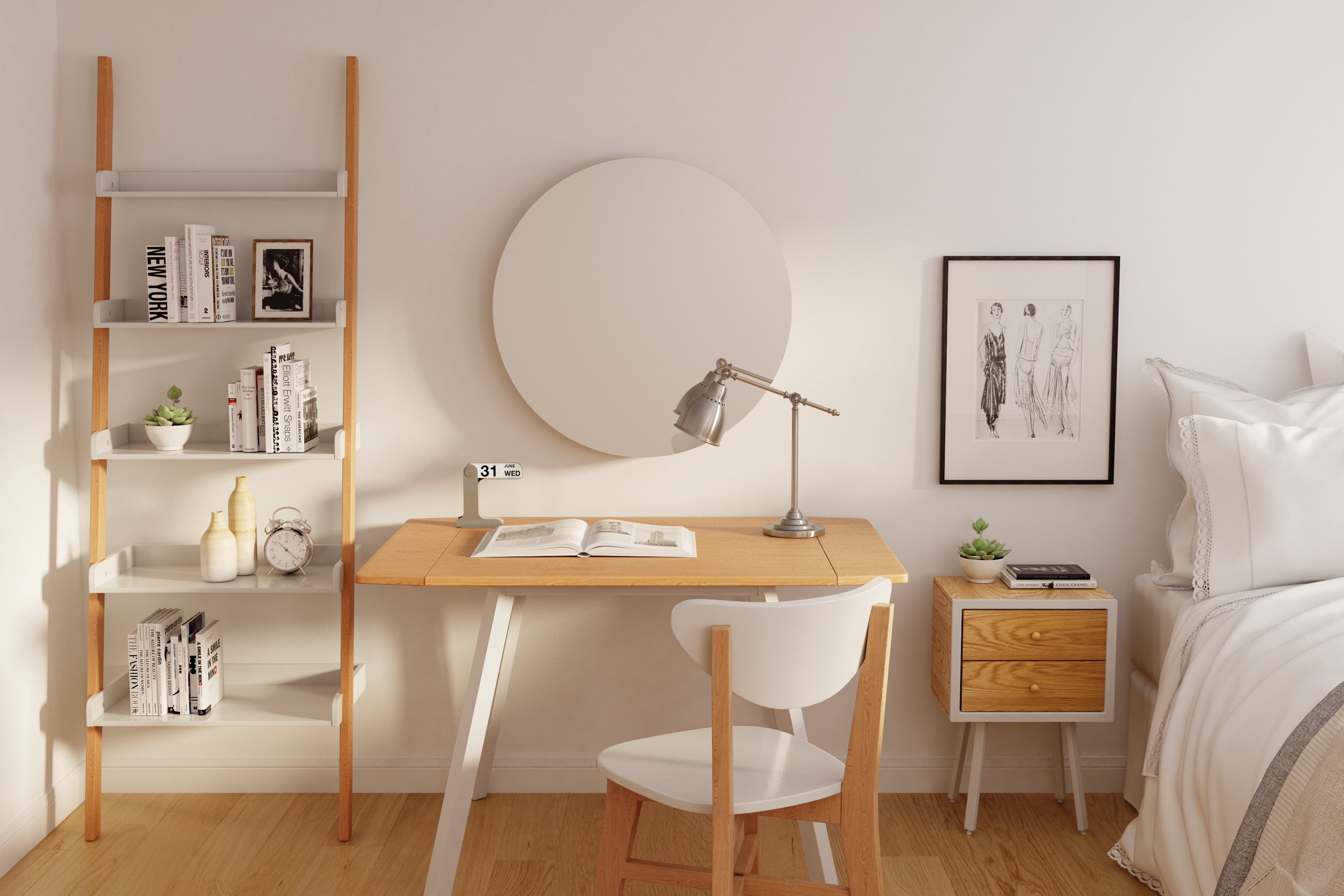 Universal Expert Abacus 32 to 47 Inch Extendable Dining Table with Drop Leaf Panels, Oak and White Finish