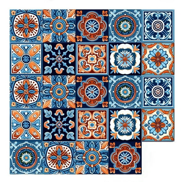 Lucoss 24 Pcs Moroccan Style Decorative Tile Stickers, 6"x6" Vinyl Self Adhesive Removable Waterproof Peel and Stick Backsplash Walls Stickers for Kitchen Backsplash, Bathroom, Stairs, Home Décor