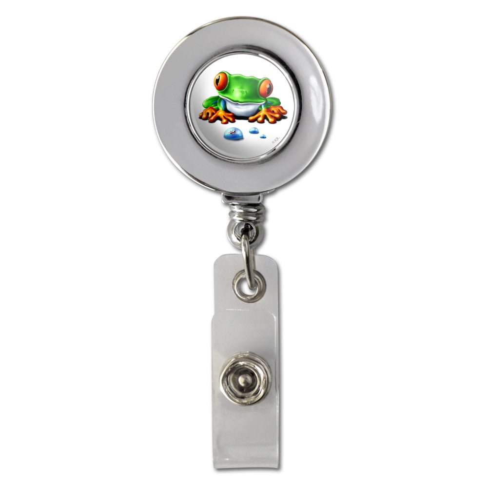 FROG Retractable Reel ID Card Security Badge Holder Keychain Key ring Green 