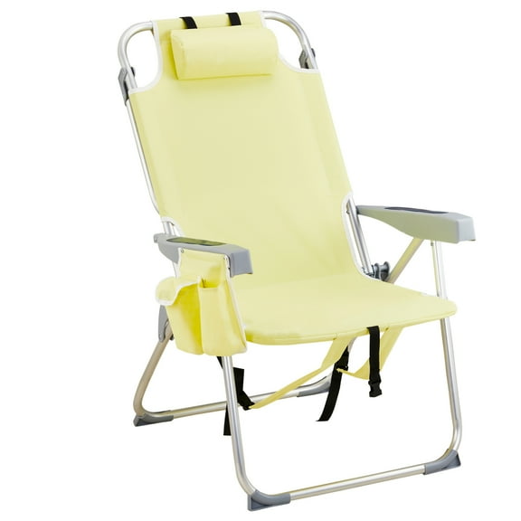 Folding Beach Chairs, Light Weight Portable Aluminum Frame Reclining Beach Chair, 5 Position Adjustable Camping Chairs for Adults, 220LBS Weight Capacity, Yellow