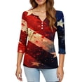 thumbnail image 4 of 4th of July Shirts for Women Plus Size 3/4 Sleeve T Shirts Casual American Flag Print Tops USA 250th Anniversary Celebration Party Pullover Independence Day Patriotic V Neck 1776-2026 Blouses Red 3XL, 4 of 6