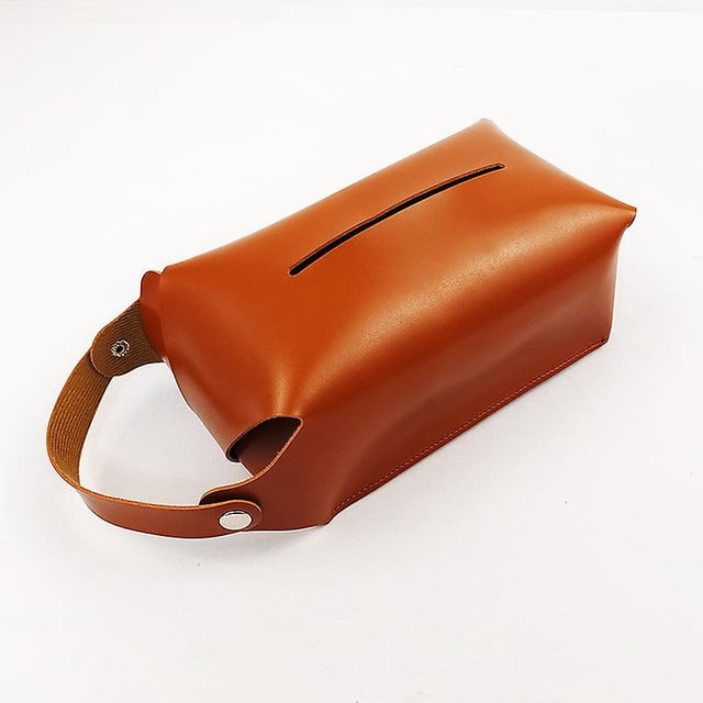 Manija de cajón colgante, caja de pañuelos de cuero de escritorio desmontable para el hogar, color naranja sólido Simple