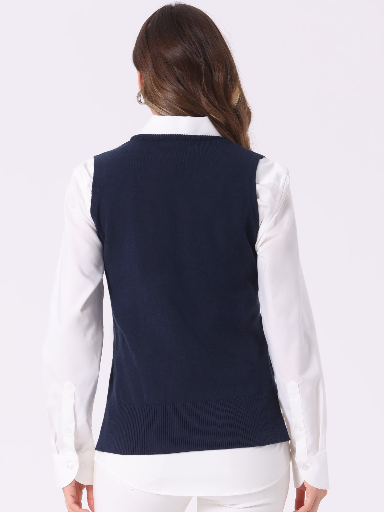 DARING DIVA Women's V Neck Sleeveless Pullover Sweater Vests L Dark Blue