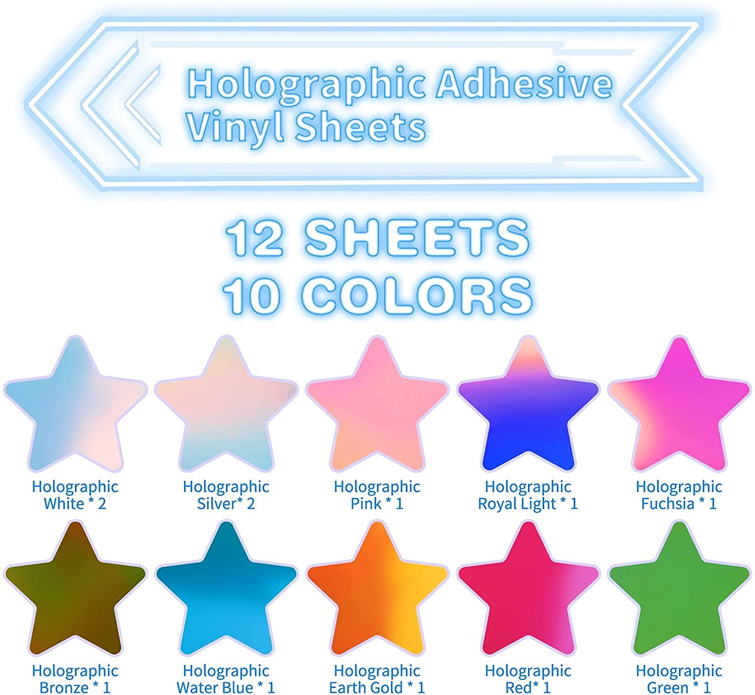 (3 pack) HTVRONT 12 PCS 12"x12" Holographic Vinyl Permanent Adhesive Vinyl Sheets Bundles for DIY Decorate