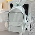 thumbnail image 4 of Solid Color School Backpack, Bow Embroidery Backpack with Pendant, Lightweight Breathable Bookbag for Middle School College, Blue, 4 of 9