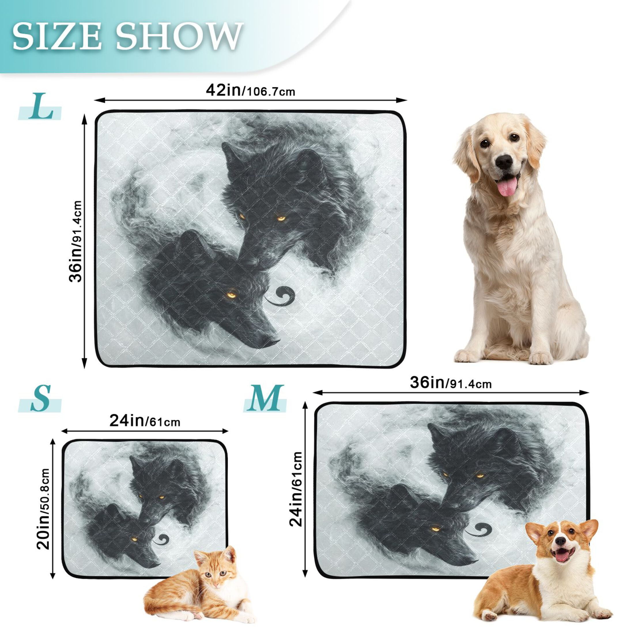 Qxltty Watercolor Style Black Wolf Cat litter Pads Pet Set of 3 Diaper Mats Center Anti-leakage Layer Absorbent Soft and Comfortable