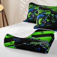 thumbnail image 4 of Erosebridal Neon Green Blue Motorbike Twin Quilt Set for Boys Men, Ink Splash Stripes Twin Coverlet Set, 2-Piece, 4 of 7
