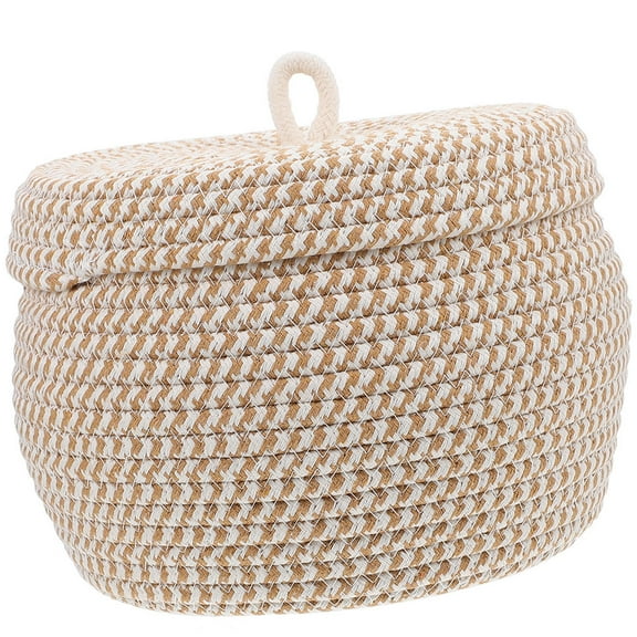 OFFIGAM Beige Woven Storage Basket with Lid, Decorative Organizer for Home, Office, Closet, and Neat Storage Solutions