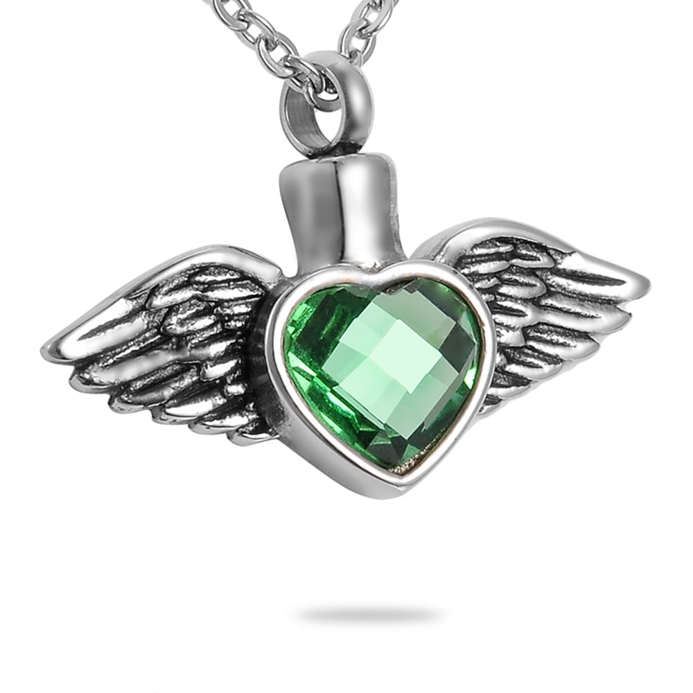 Kai Urns Forever & Always Jeweled Stainless Steel with Green Gems Memorial Urn Necklace