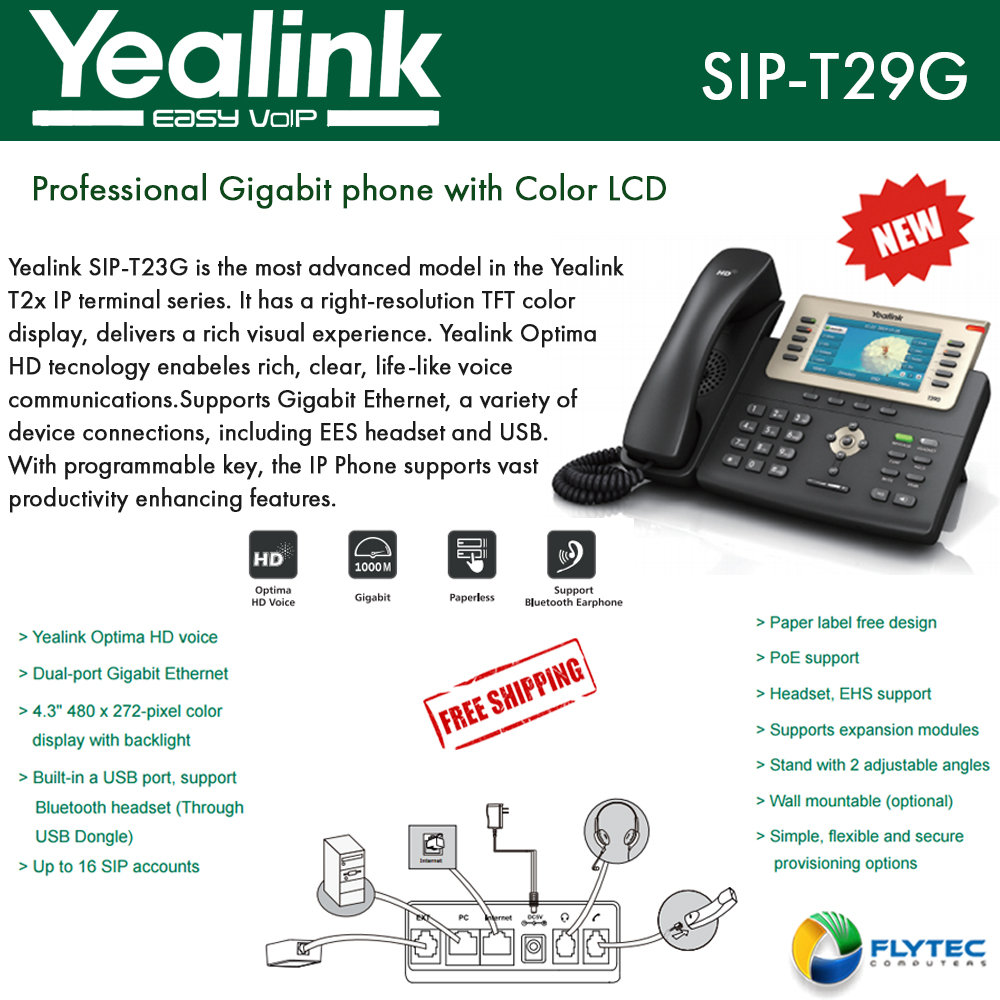 Yealink SIP-T29G Enterprise 16 Line HD IP Phone PoE and EHS support, HD  voice - Walmart.com