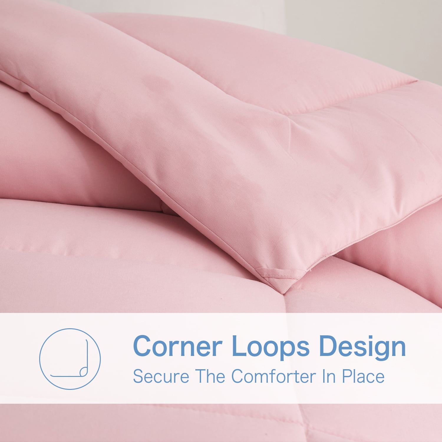 BedTreat Down Alternative Comforter with Corner Tabs - All Season Quilted Queen Size 240 GSM Pink Comforter, Machine Washable Microfiber Bedding