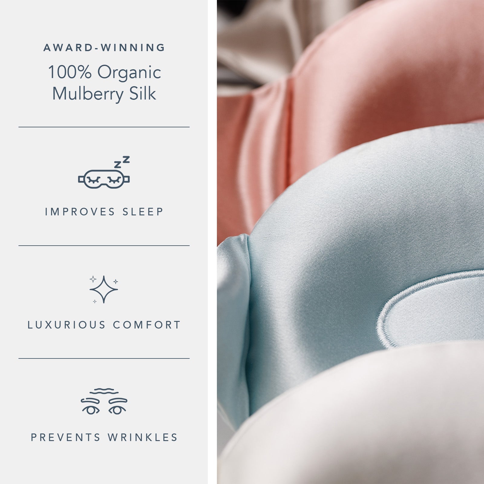 Fishers Finery 25 Momme 100% Organic Mulberry Silk 3D Sleep Eye Mask - Zero Eye Pressure Blackout Blindfold (Misty Blue)