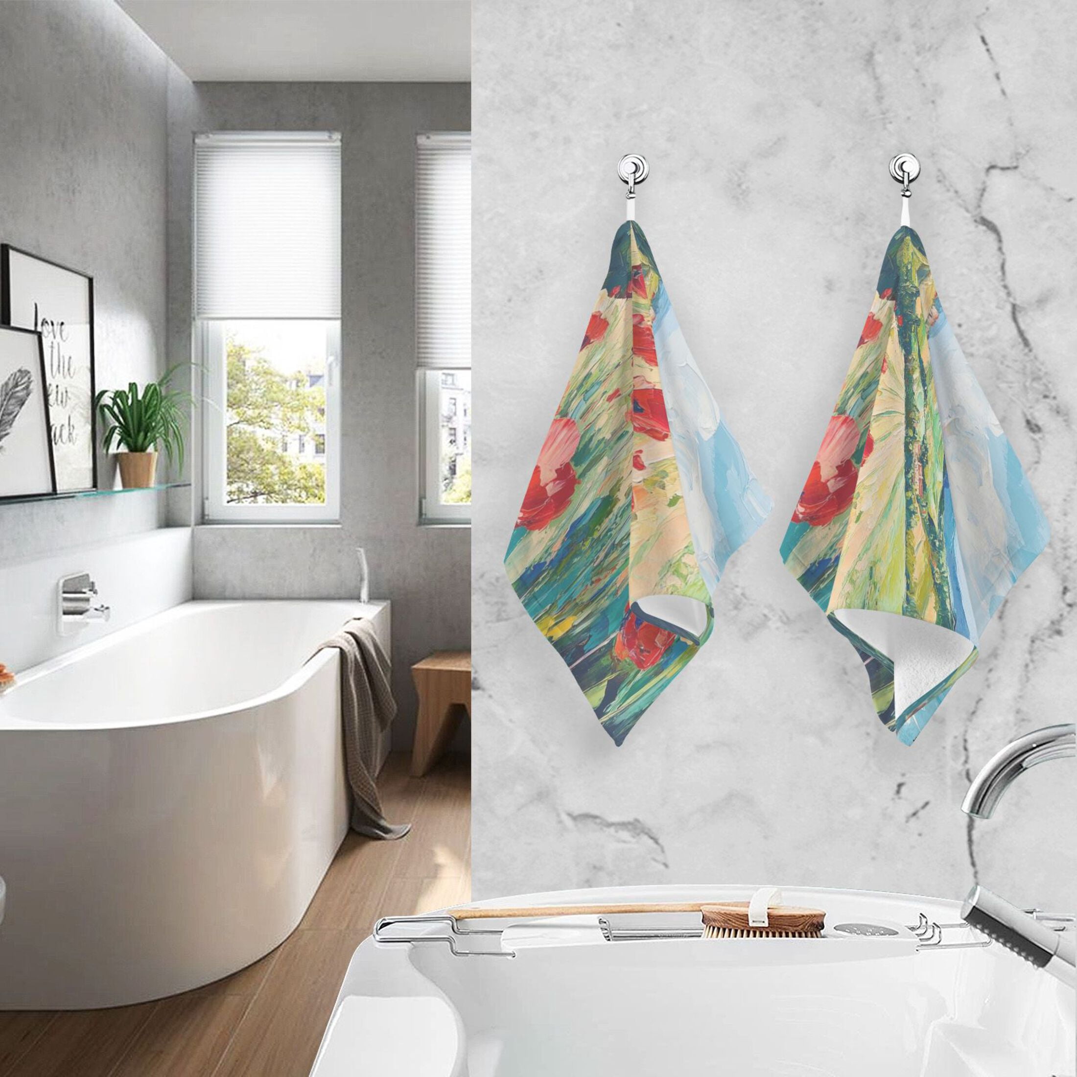 Cotton Towel Two-Piece 16x28 Inch One Sizex2 Face Towel Set Towel Set Cotton Hand Bath Towel Bathroom Beach Red Flowers