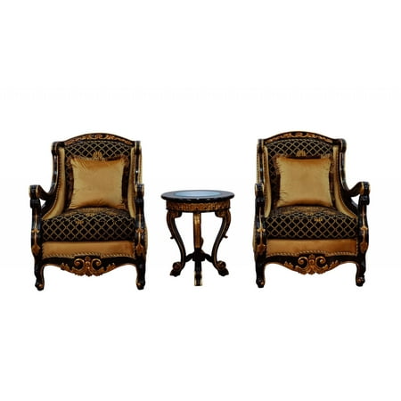Imperial Luxury Black & Dark Gold RAFFAELLO Arm Chair Set 2 EUROPEAN FURNITURE