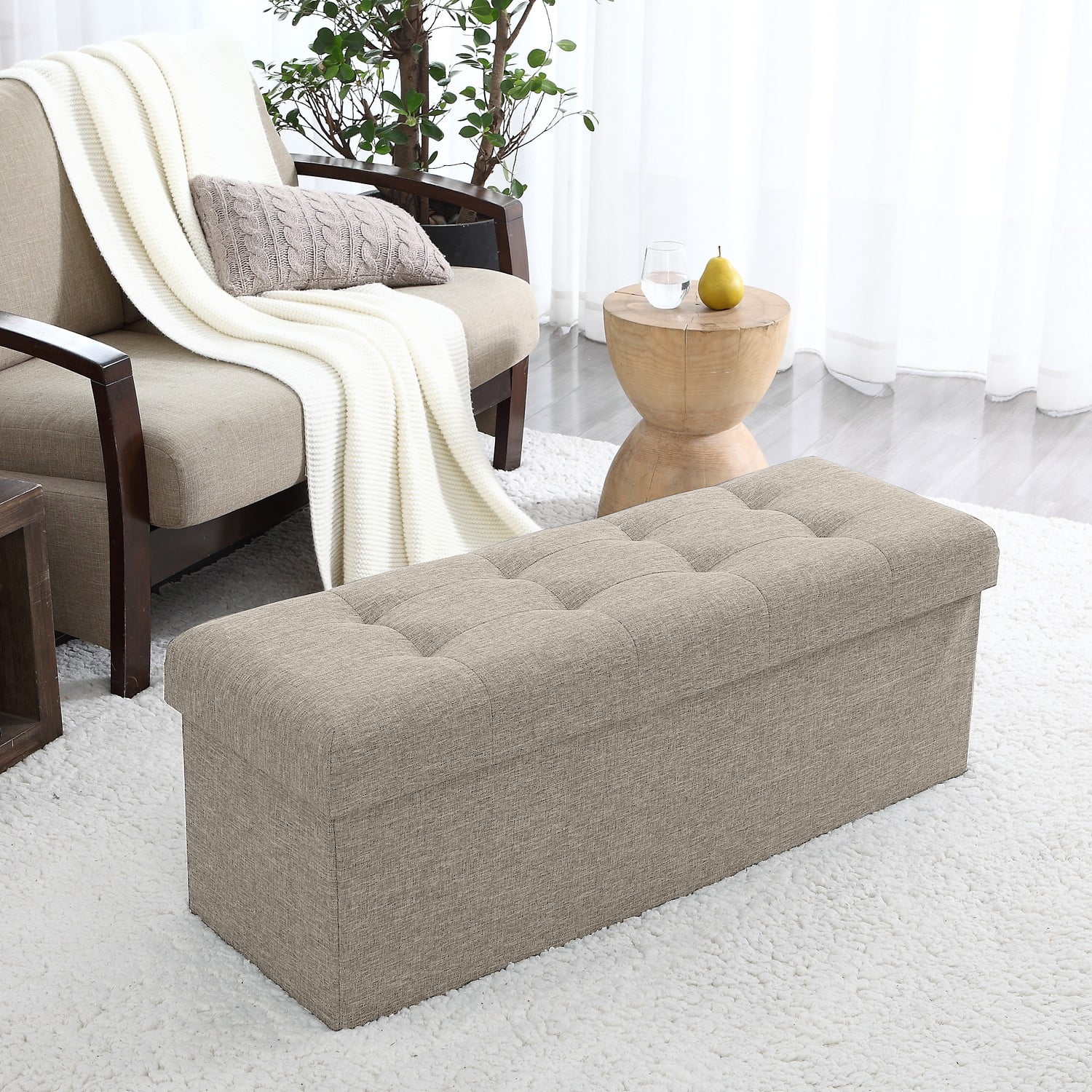 Foldable Tufted Linen Large Storage Ottoman Bench Foot Rest Stool/Seat -  15 x 30 x 15 - On Sale - Bed Bath & Beyond - 20177693