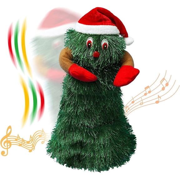 Electric Christmas Tree Singing and Dancing Christmas Plush Toy, Green Xmas Tree Animated Christmas Decorations Xmas Gifts for Toddlers Kids