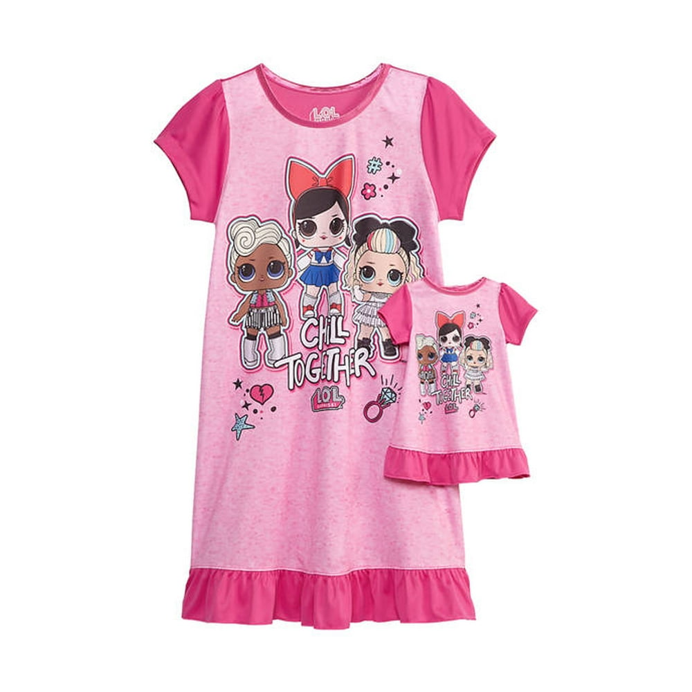 L.O.L Surprise! LOL Surprise Girls Matching Doll & Me Long Sleeve Nightgown Pajama 2pc Gift