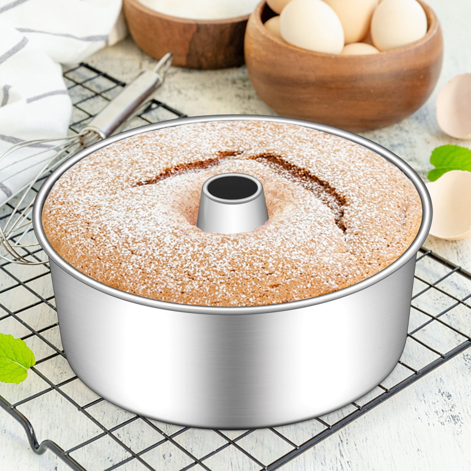 Vesteel 10 inch Angel Food Cake Pan, Stainless Steel Pound Cake Mold with  Tube 16 Cups Tube Pan, Non-toxic & One-Piece Design 