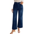 thumbnail image 4 of High Waist Women Blue Washed Wide Leg Long Jeans Casual Denim Pants with Pocket, 4 of 6