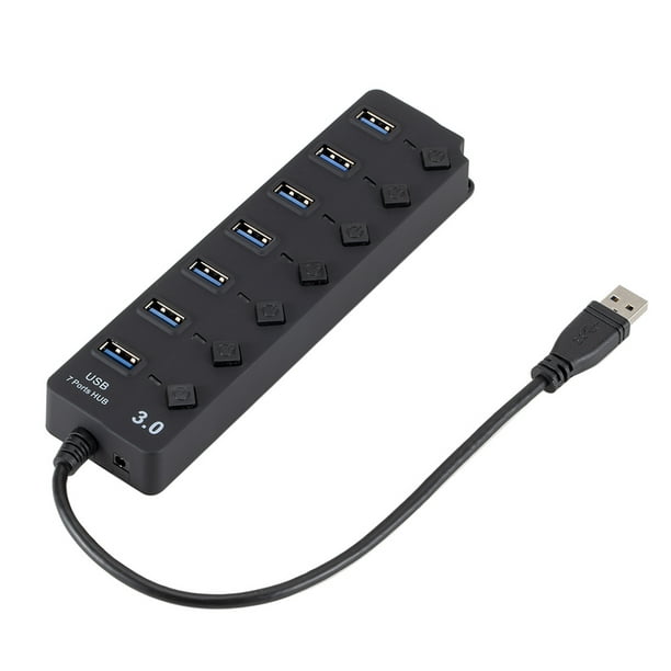 Répartiteur de concentrateur USB 3.0 à 7 ports avec commutateurs marche /  arrêt Multiplicateur de ports USB multiples haute vitesse 5 Gbps pour  ordinateur de bureau 