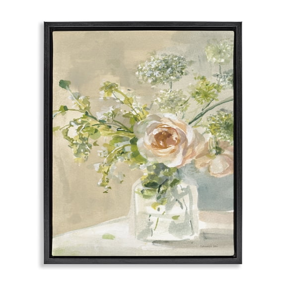 Stupell Industries Shabby Chic Rose Bouquet Black Floating Frame Canvas Art, 17 x 21, by Danhui Nai