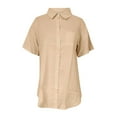 thumbnail image 4 of Taqqpue Womens Summer Plus Size Tops Linen Button Down Short Sleeve Shirts Cotton Long Dress Top Lightweight Loose Fit Casual Shirt S-5XL, 4 of 5