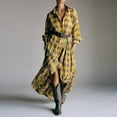 thumbnail image 2 of Stichou Women's Spring Vintage Plaid Maxi Shirt Dresses Long Sleeve Button Down Swing Long Dress Yellow L, 2 of 4