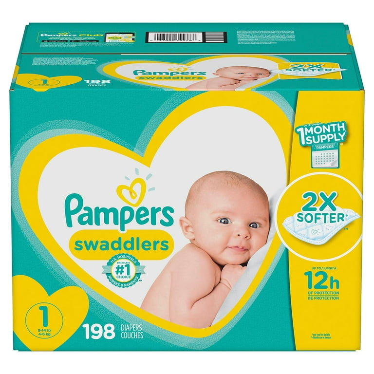 Pampers Couches Bébé Swaddlers - Taille 1 (1 boîte - 198 couches)