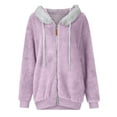 thumbnail image 4 of Qwertyu Winter Jacket Women Plus Size Fuzzy Fleece Jackets Long Coat Light Casual Fall Outerwear with Faux Fur Hood Light Purple 4XL, 4 of 6