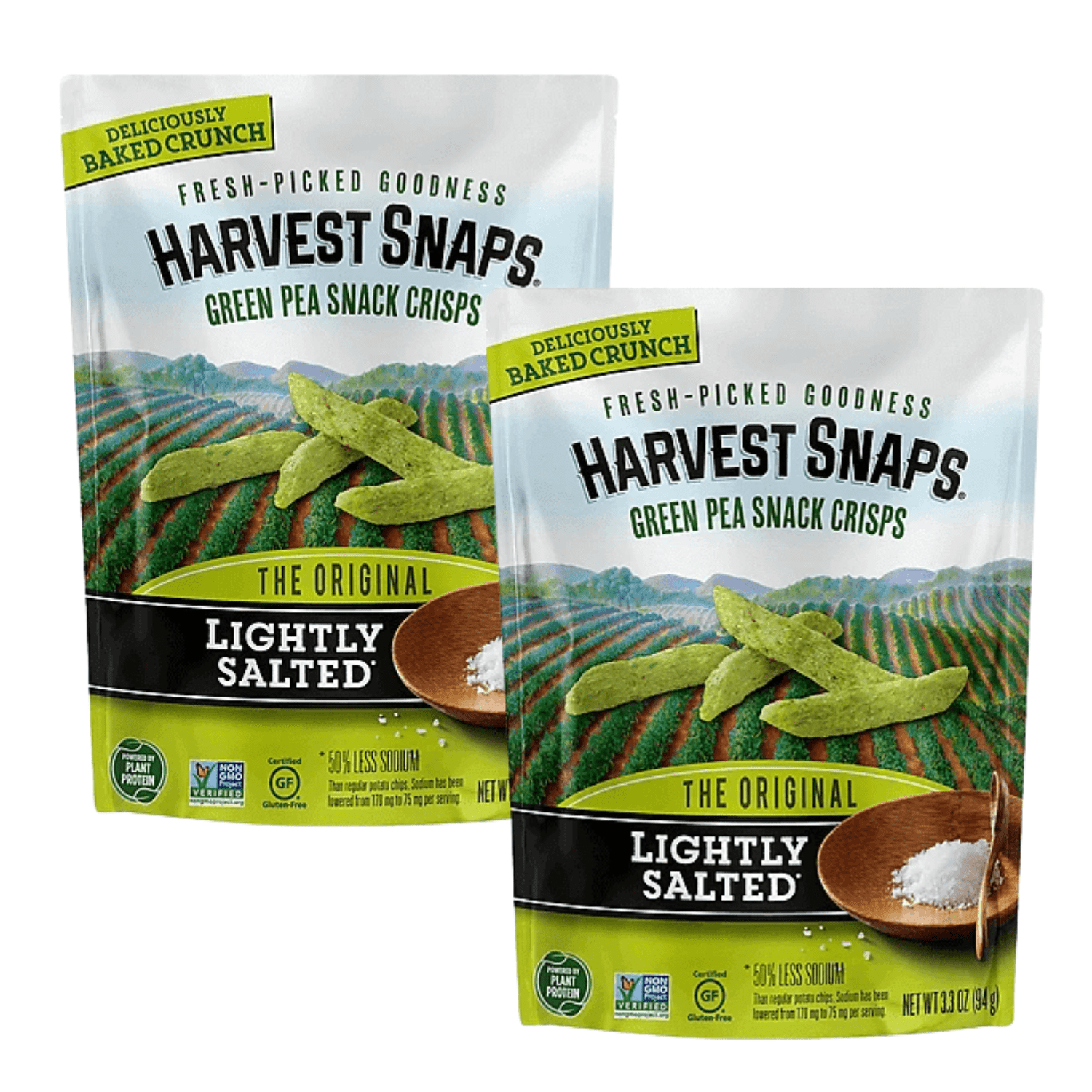 Harvest Snaps Lightly Salted Green Pea Vegetable Snack Crisps, Gluten-Free Baked Never Fried Healthy Snack, Baked and Crunchy Snacks with Plant Protein and Fiber 2-oz. Pack of 2