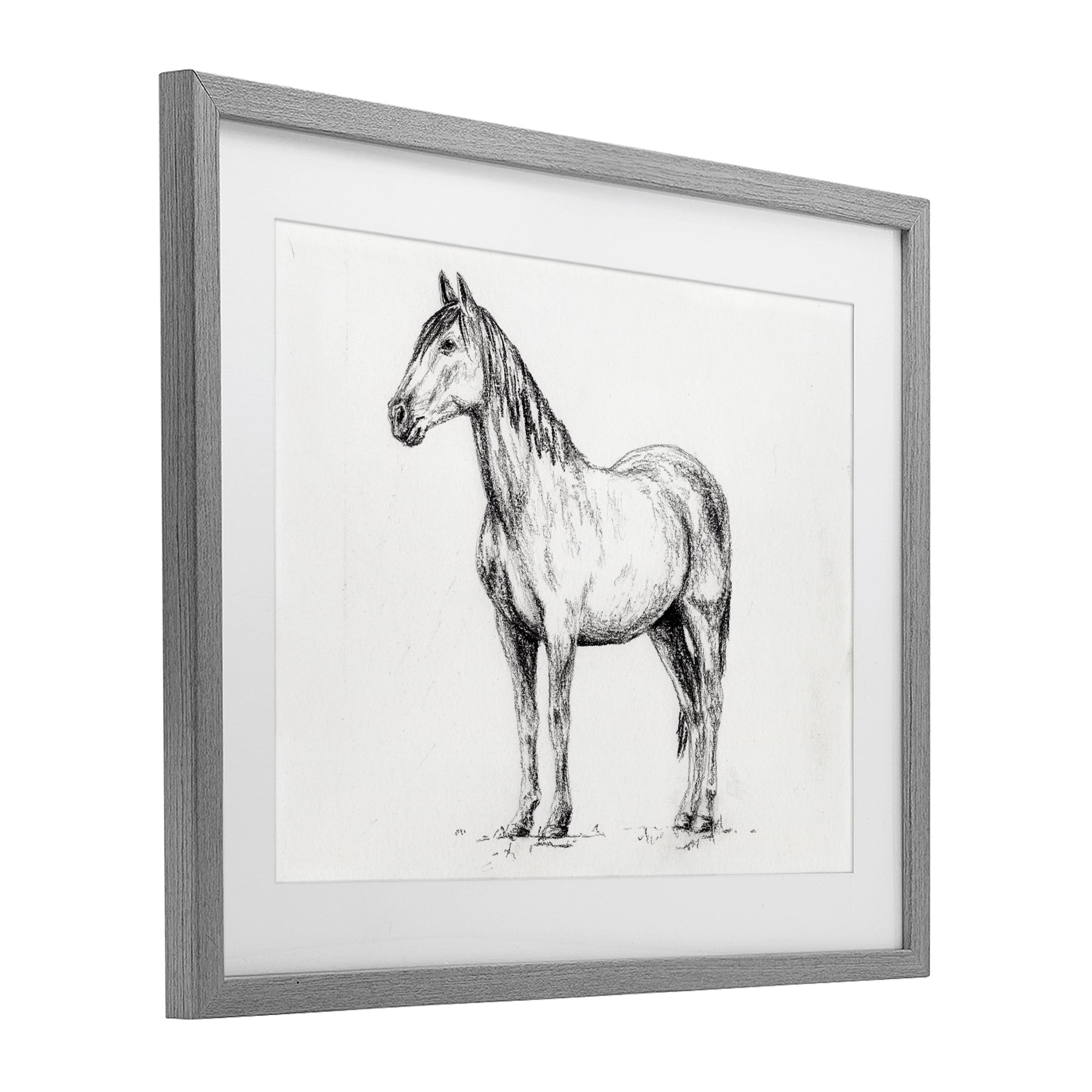 Stupell Industries Horse In Charcoal Gray Framed Print Under Glass, design by Leah Noel Art