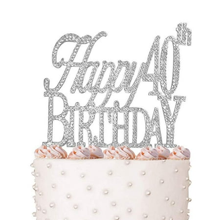Happy 40th  Birthday  Cake Topper Crystal Rhinestones on 