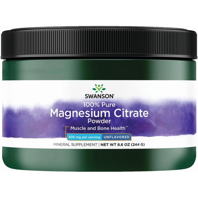 Swanson Suplemento Citrato de magnesio en polvo 100 % puro (sin sabor), 8.6 oz (244g)