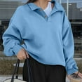 thumbnail image 5 of Htigea Womens Button Down Lapel Sweatshirts Casual Loose Pullover Thin Fleece Long Sleeve Tops Blue XL, 5 of 9