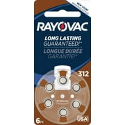 Rayovac Size 312 Hearing Aid Battery Mercury Free Batteries, 6-Pack, L312ZA-6ZM4B