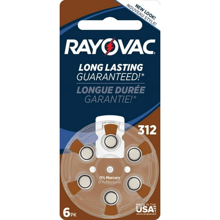 Rayovac Size 312 Hearing Aid Battery Mercury Free Batteries, 6-Pack, L312ZA-6ZM4B