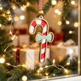 thumbnail image 2 of Wooden Candy Cane Christmas Ornament, Red White Striped Holiday Tree Hanging Decor with Teal Bow and Wood Bead, Rustic Xmas Party Decoration Gift, 3.94 Inch, 2 of 7